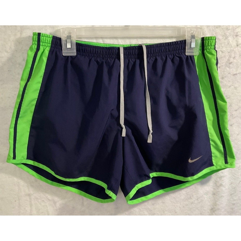 Nike Running Shorts Womens L Navy Blue Neon Green Dri-FIT Athletic Gym 548505
